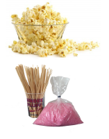 Popcorn pakket 100 porties + Suikerspin pakket 100 stuks (incl. zakjes en stokjes)