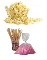 Popcorn pakket 500 porties + Suikerspin pakket 500 stuks (incl. zakjes en stokjes)